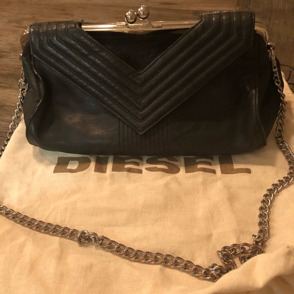Diesel Black Shoulder Bag with Silver Chain
